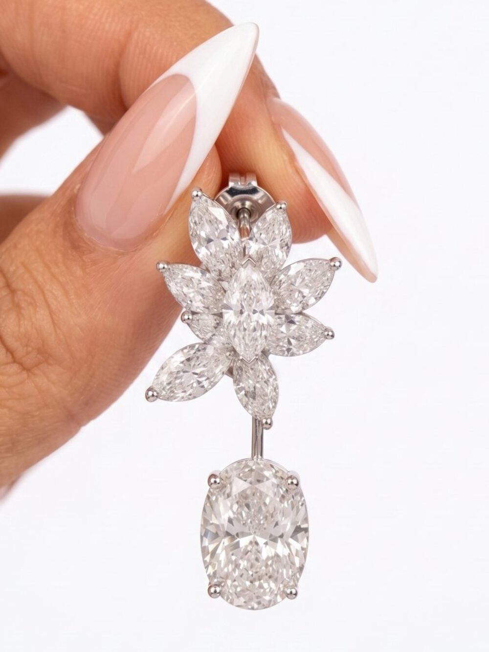 Floral Marquise & Cushion Cut Lab Diamond Drop Earrings